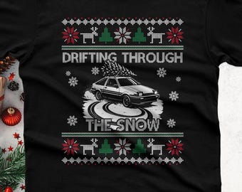 Drifting Through the Snow Christmas T-Shirt, JDM Drift Car Holiday Tee, Car Guy Gift