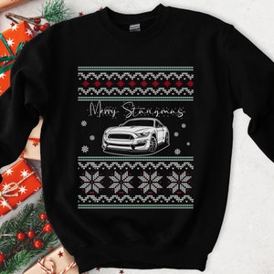 Suéter navideño feo, sudadera navideña Merry Stangmas, Muscle Car, coche deportivo, regalo de coche para hombres, sudadera navideña fea para amantes de los coches