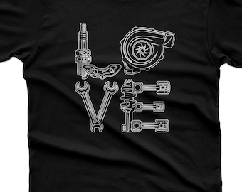 LOVE Made of Car Parts Shirt, Turbo Piston Wrench Tee, Automotive Gift for Him