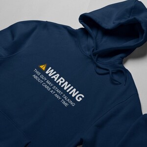 warning this guy may start talking about cars at any time funny hoodie for men, car guy gift, car lover hooded sweatshirt, car enthusiast, birthday gift hoodie for him
