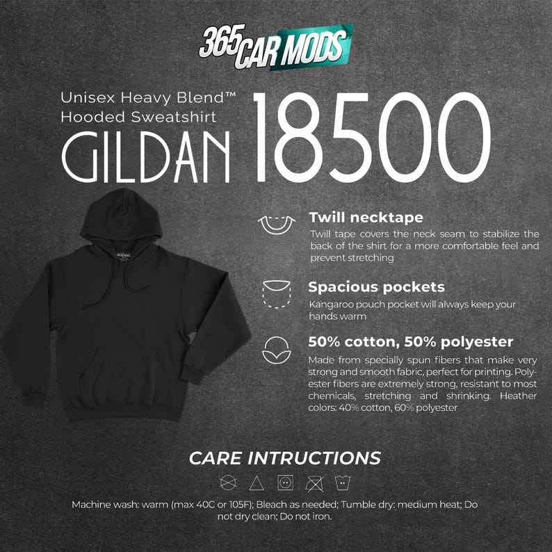 Puede incluir: Sudadera con capucha negra Gildan 18500 Unisex Heavy Blend. Cuenta con un bolsillo tipo canguro, cinta en el cuello y est&aacute; hecha de 50% algod&oacute;n y 50% poli&eacute;ster. Las instrucciones de cuidado tambi&eacute;n est&aacute;n incluidas.