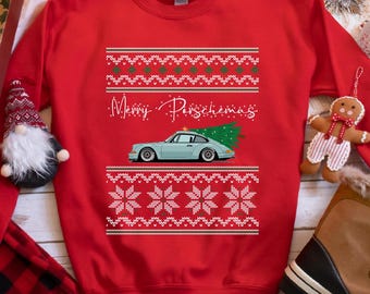 Ugly Christmas Sweater, Merry Porschemas Christmas Sweatshirt, Classic Sports Car, Christmas Gift, Car Guy Holiday Gift, Ugly Xmas Sweater