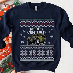 Suéter navideño feo, sudadera navideña Merry Ventures, regalos navideños, regalo todoterreno para papá, sudadera navideña, suéter navideño feo