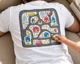 Car Track Shirt, Play Cars on Dad's Back, Interactive Race Circuit Tee, Toddler Gift