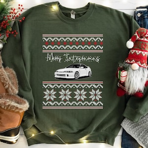 Maglione di Natale brutto, felpa di Natale Merry Integramas, macchina giapponese, regalo di Natale JDM, regalo di Natale Car Guy, maglione di Natale brutto