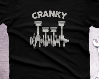 Cranky Mechanic T-Shirt, Crankshaft & Pistons Car Guy Tee