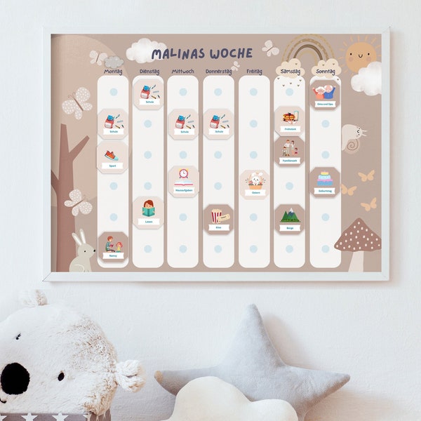 Piano Settimanale A3 per Bambini Montessori 6 Colonne Arcobaleno Boho Piano Settimanale A3 con Cornice Agenda Settimanale Bambini Personalizzata Montessori