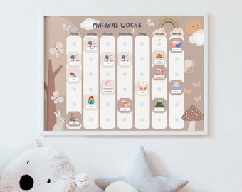 Weekly Plan A3 for Children Montessori 6 Columns Rainbow Boho A3 Weekly Plan with Frame Weekly Planner Children Personalized Montessori