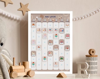 Wochenplan A3 für Kinder Montessori 8 Spalten Boho Bär A3 Wochenplan mit Rahmen Wochenplaner Kinder personalisiert Montessori Boho Bär