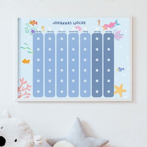 Wochenplan A3 für Kinder Montessori 6 Spalten Meerjungfrau A3 Wochenplan mit Rahmen Wochenplaner Kinder personalisiert  Montessori
