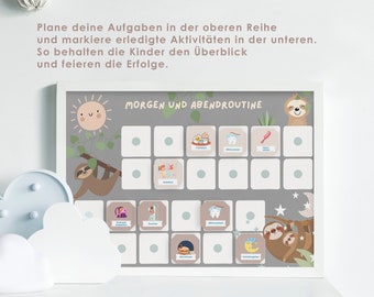 Routineplan für Kinder Boho Abendroutine Kinder Morgenroutine Kinder Tägliche Routinen Kinder personalisiert Routinekarten Faultier Grau