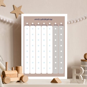 Wochenplan A3 für Kinder Montessori 8 Felder Minimal A3 Wochenplan mit Rahmen Wochenplaner Kinder Boho personalisiert  Montessori basic