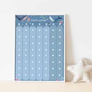 Wochenplan A3 Kinder Montessori blau Wochenplaner Kinder personalisiert Montessori  Routinekarten Unterwasserwelt Wochenplan mit Rahmen Blau