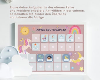 Routineplan für Kinder PDF personalisiert Abendroutine Kinder Morgenroutine Tägliche Routinen Einhorn Montessori download Datei PDF