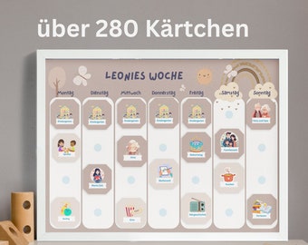 Wochenplan Kinder Montessori Regenbogen Wochenplaner Kinder personalisiert Montessori  Routinekarten Regenbogen Boho mit Rahmen