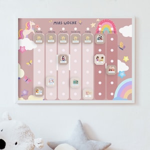 Einhorn Wochenplan A3 für Kinder Montessori Rosa Einhorn A3 Wochenplan mit Rahmen Wochenplaner Kinder personalisiert  Montessori