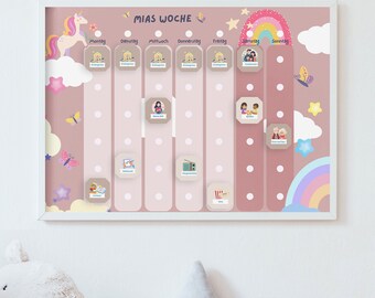 personalisierter Wochenplaner mit Einhorn für Mädchen in A3 Format Farbe rosa