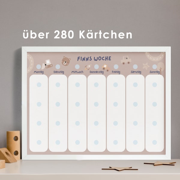 Boho Wochenplan für Kinder mit Autos Montessori Wochenplaner Kinder personalisiert  Montessori  Routinekarten Wochenplan Boho mit Rahmen