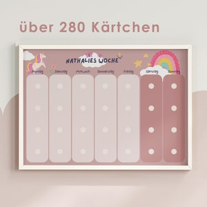 Wochenplaner für Kinder Montessori Rosa Einhorn Personalisierter Montessori Planer mit Routinekarten & Regenbogen Einhorn Symbole