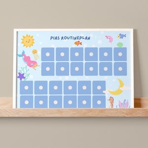 Plano de rotina personalizado para crianças, rotina noturna infantil, rotina matinal, cartões de rotina diários sereia montessori