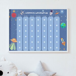 Wochenplan für Kinder A3 Montessori Astronaut und Weltall A3 Wochenplan mit Rahmen Wochenplaner Kinder personalisiert  Montessori