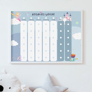 Wochenplan A3 für Kinder Montessori 6 Spalten Regenbogen Prinzessin A3 Wochenplan mit Rahmen Wochenplaner Kinder personalisiert  Montessori