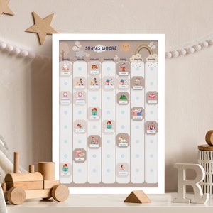 Wochenplan A3 für Kinder Montessori 8 Zeilen Regenbogen Boho A3 Wochenplan mit Rahmen Wochenplaner Kinder Boho personalisiert  Montessori
