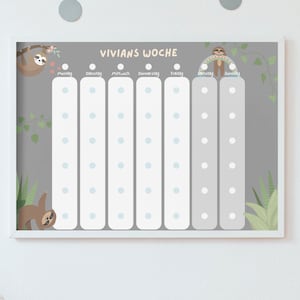 Wochenplan für Kinder A3 Montessori Wochenplaner mit 6 Felder Faultier Routine für Kinder Wochenplaner Montessori personalisiert