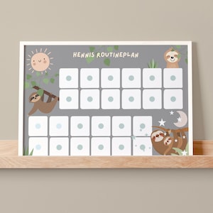 Routineplan für Kinder Boho Abendroutine Kinder Morgenroutine Kinder Tägliche Routinen Kinder personalisiert Routinekarten Faultier Grau