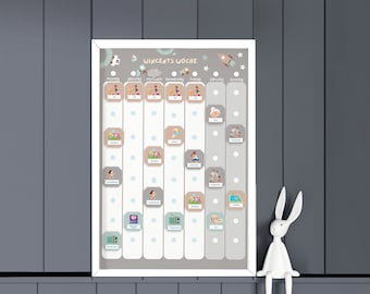 Wochenplan für Kinder A3 Montessori Wochenplaner mit 8 Spalten Autos Boho Grau Routineplan Kinder Wochenplaner personalisiert Montessori