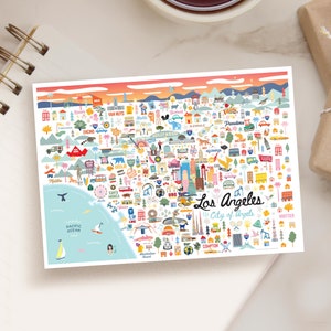 LOS ANGELES CA 5x7 Postcard | City Map Art Los Angeles California | City Series | Whimsical Illustration | Day Version