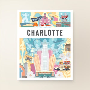 CHARLOTTE Map Art Wall Decor | City Map Charlotte North Carolina | Art Print Poster | Whimsical Illustration