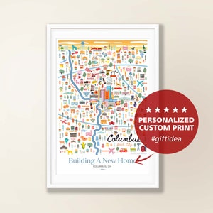 COLUMBUS OH | d’art mural personnalisé Columbus Ohio Home Decor Artwork | Décor du mur de Colomb | Imprimer | Illustration fantaisiste | Version de jour