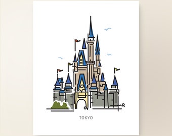 Princess Castle TOKYO | Kingdom Graphic Line Art Print Collection | Girls Room | Magic Nursery Baby Room Decor | Theme Park Series