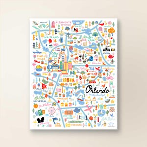 Orlando Fl Map Art Wall Decor | City Map Orlando Florida | Art Print Poster | Whimsical Illustration | Day Version
