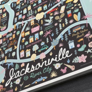 JACKSONVILLE FL Map Art Wall Decor City Map Jacksonville Florida Art Print Poster Whimsical Illustration Night Version 30x40 inch