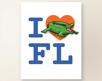 JAG HJÄRTAR FLORIDA | Konstväggdekor | Collegiate Print Series | University Of Florida | Affischtryck | Skissillustration