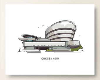 GUGGENHEIM MUSEUM | Art Wall Decor | NYC Iconic Landmark Series | Poster Print | Gesture Sketch Illustration