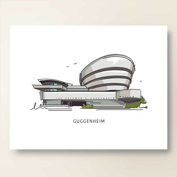 GUGGENHEIM MUSEUM | Art Wall Decor | NYC Iconic Landmark Series | Poster Print | Gesture Sketch Illustration