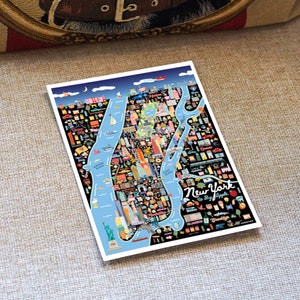 NEW YORK NYC 5x7 Postcard City Map Art New York City City Series Whimsical Illustration Night Version 12 Pack