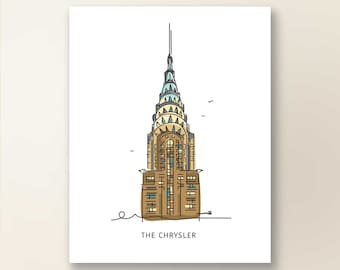 CHRYSLER BUILDING | Art Wall Decor | NYC Iconic Landmark Series | Poster Print | Gesture Sketch Illustration