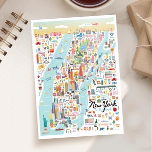 NEW YORK NYC 5x7 Postcard | City Map Art New York City | City Series | Whimsical Illustration | Day Version