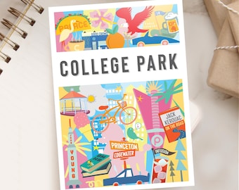 COLLEGE PARK FL 5x7 Postcard | Montage City Series | Celebrate City of Winter Garden Florida | Whimsical Illustration