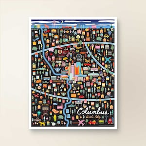 COLUMBUS OH Wall Art City Print | Columbus Ohio City Map Poster | Home Decor Art Print | Wall Decor | Whimsical Illustration | Night Version