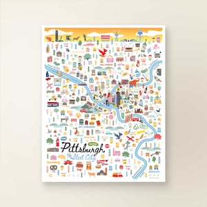 PITTSBURGH PA Karte Kunst Wanddekoration | Stadt Karte Pittsburgh Pennsylvania | Kunstdruck POSTER | Skurrile Illustration | Day Version