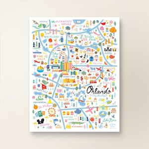 ORLANDO FL kaartkunst muurdecoratie | Stadsplan Orlando, Florida | Poster kunstafdruk | Grillige illustratie | Dagversie: