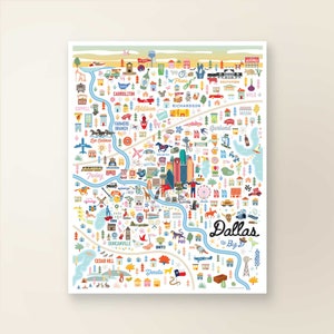 DALLAS TX Map Art Wall Decor | City Map Dallas Texas | Art Print Poster | Whimsical Illustration | Day Version