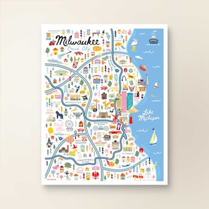 MILWAUKEE WI Map Art Wall Decor | City Map Milwaukee Wisconsin | Art Print Poster | Whimsical Illustration | Day Version