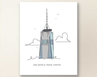 ONE WORLD Trade Center | Art Wall Decor | NYC Iconic Landmark Series | Poster Print | Gesture Sketch Illustration