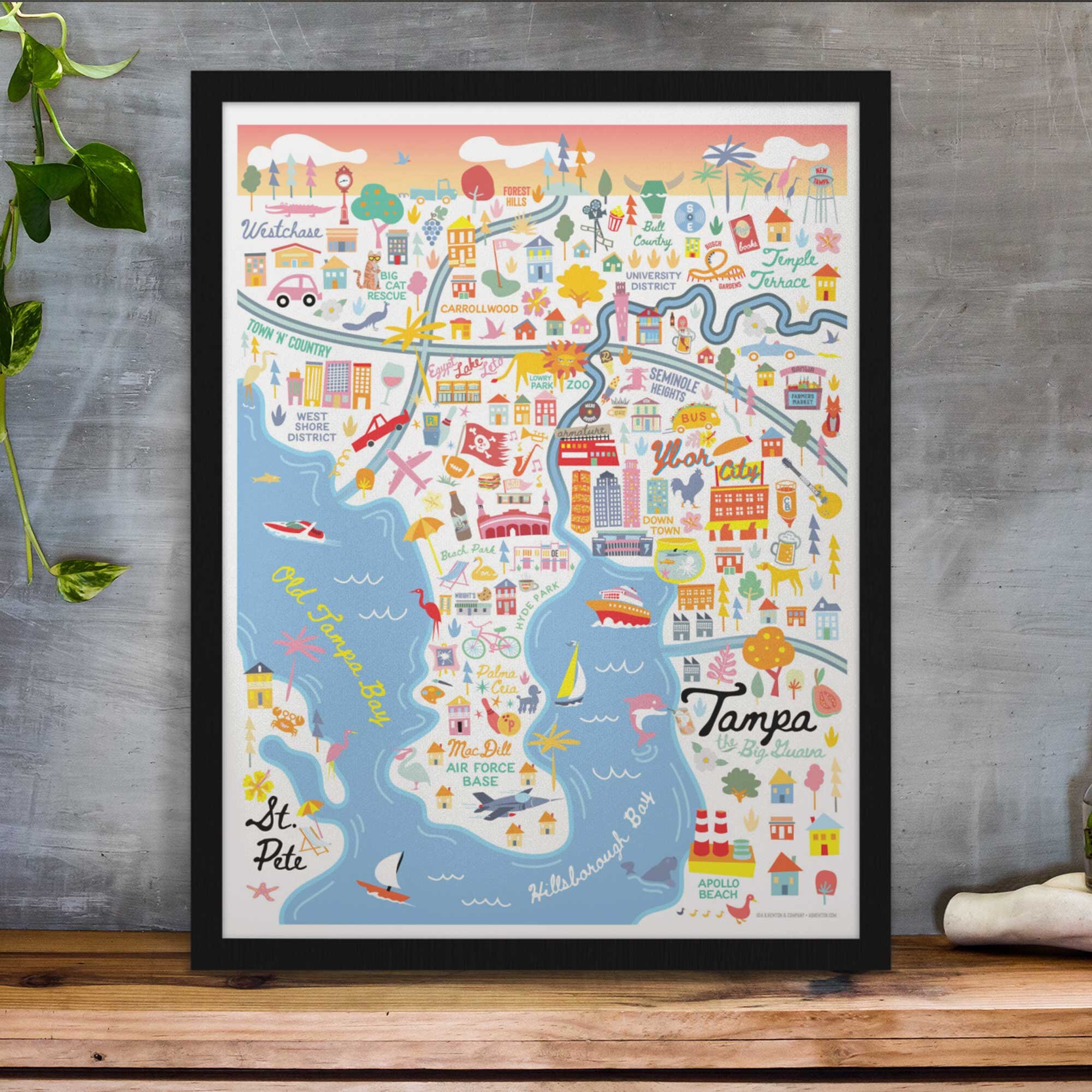 TAMPA FL Map Art Wall Decor City Map Tampa Florida Art Etsy
